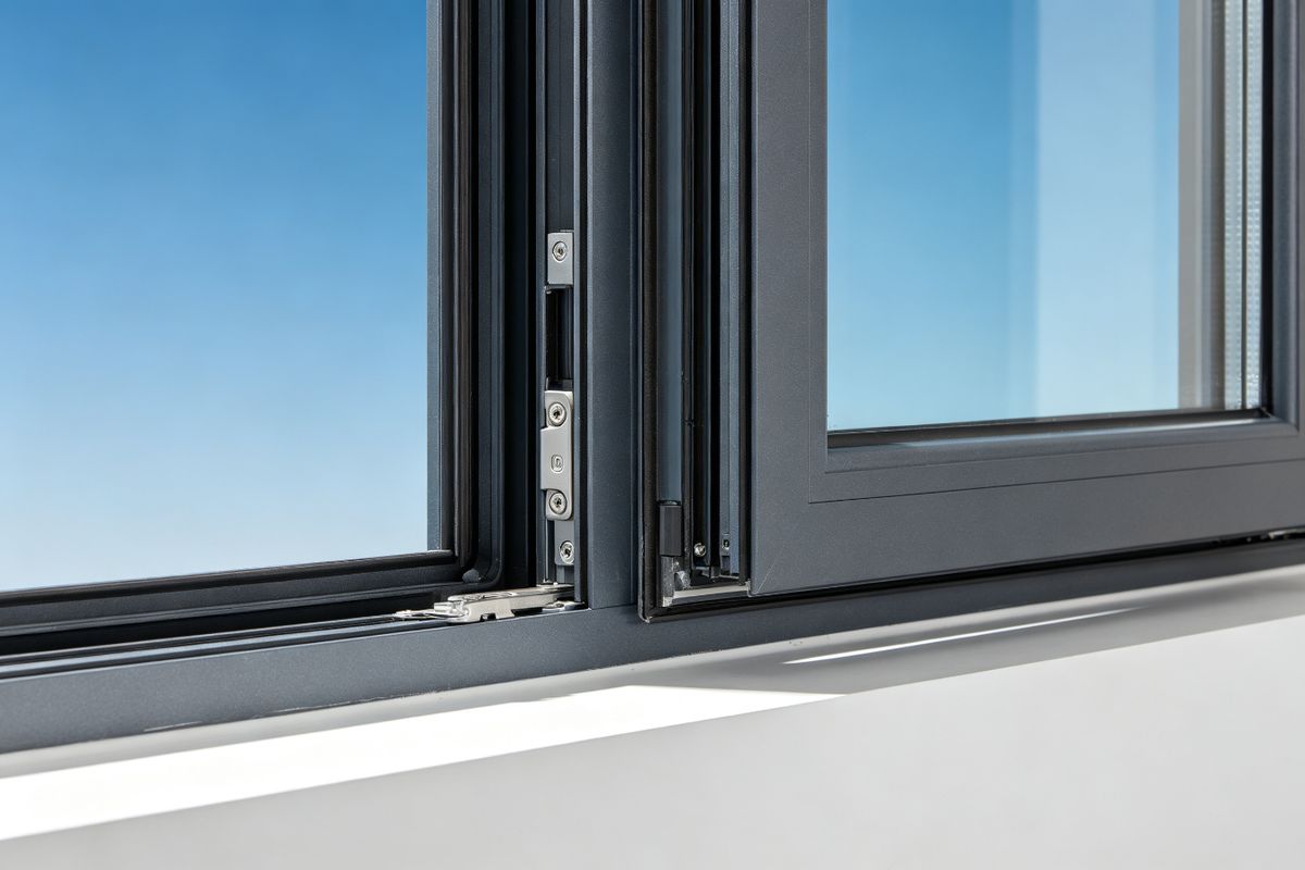 Close-up of thermal-break aluminum casement window