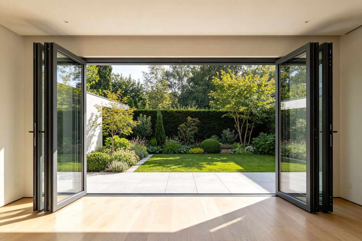 Large sliding doors connecting balcony and garden